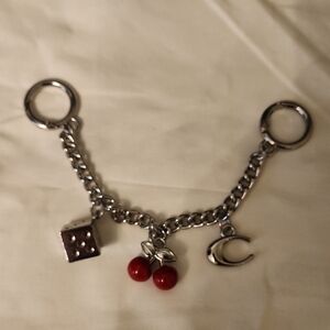 Silver Bag Charm with Red Cherry and Dice